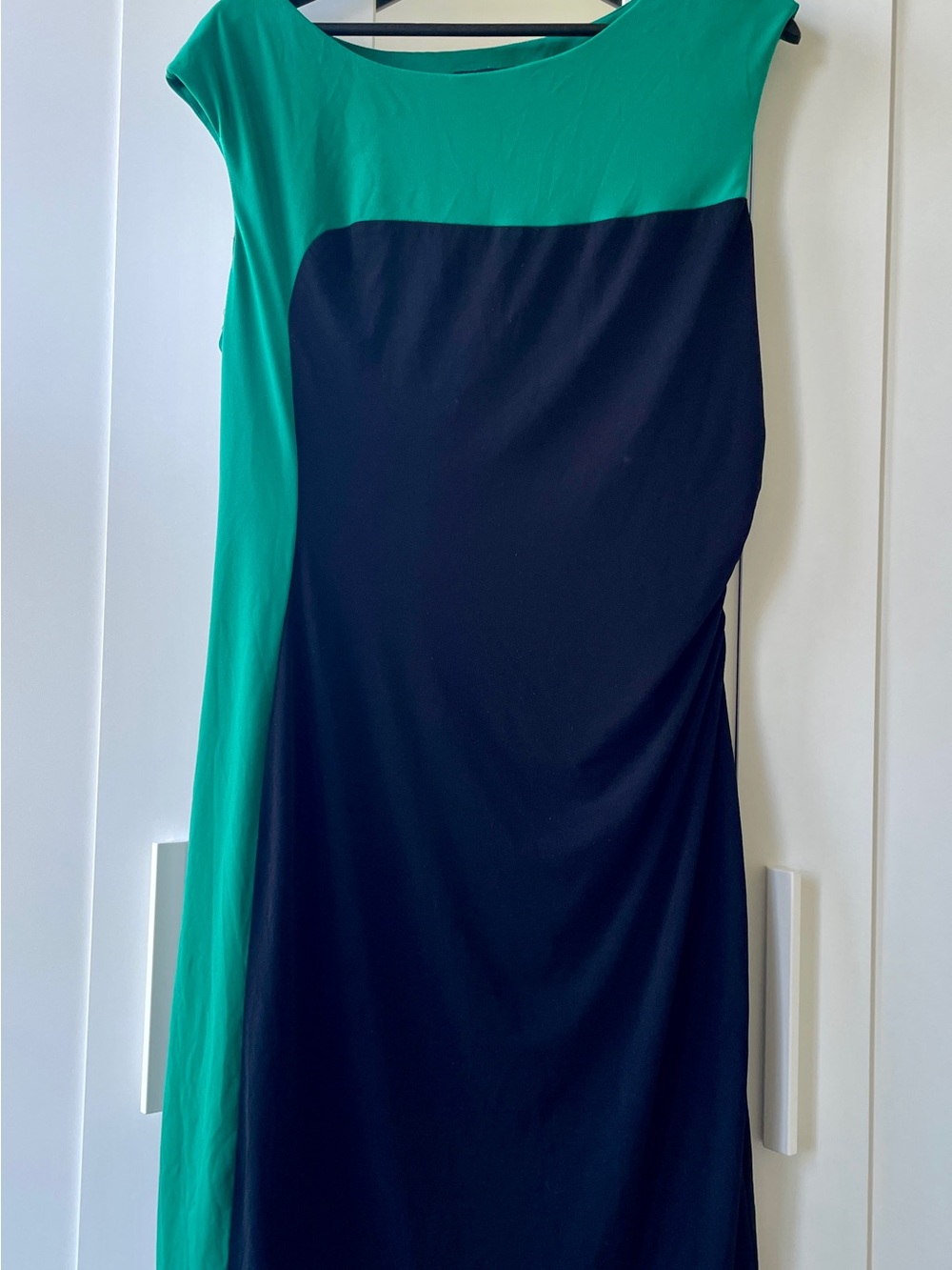 Green and Black Color-Block Midi Dress